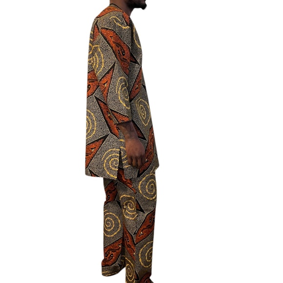 NEW Traditional African Print Men's Casual Top with Pants-Trousers - Picture 4 of 7